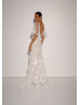 Ivory 3D Lace Tulle Floral Wedding Dress With Detachable Sleeves